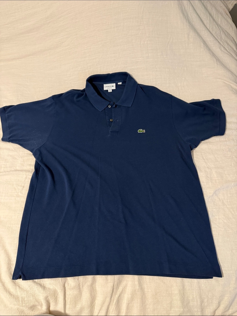 Lacoste Men's Navy Blue Short Sleeve Polo with Green Crocodile Logo